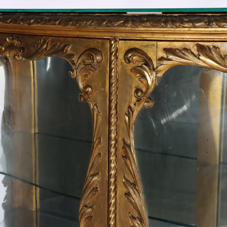 Antique French Louis XIV Style Rococo Figural & Floral Carved Gilt Wood Vitrine