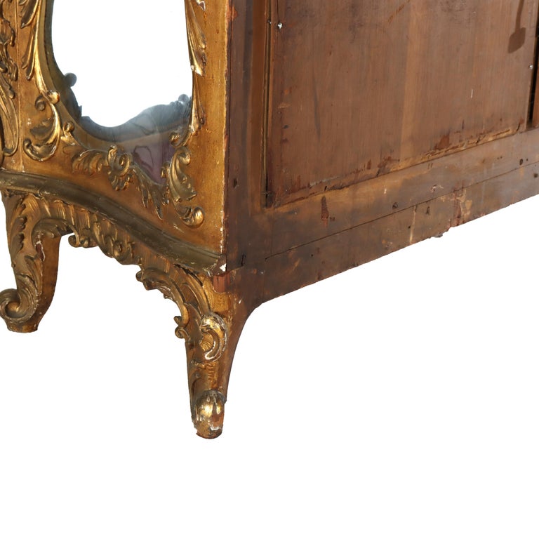 Antique French Louis XIV Style Rococo Figural & Floral Carved Gilt Wood Vitrine