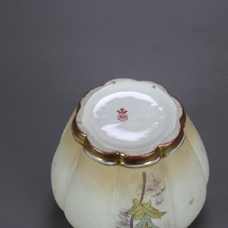 Antique Art Nouveau Austrian RH Porcelain Floral & Gilt Hand Painted Melon Vase