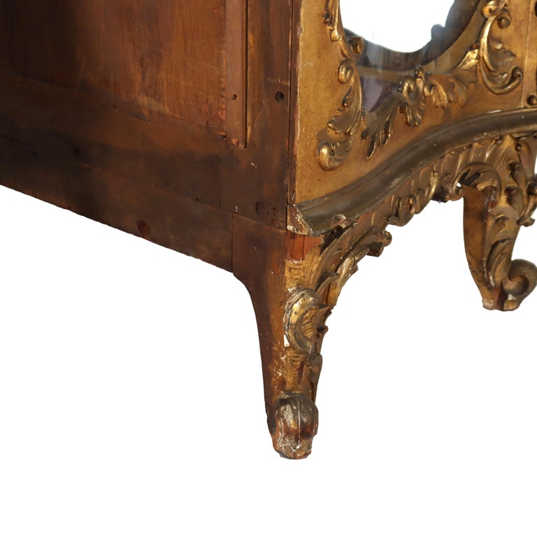 Antique French Louis XIV Style Rococo Figural & Floral Carved Gilt Wood Vitrine