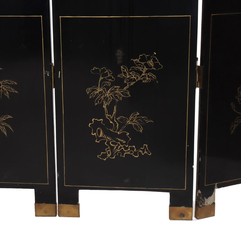 Antique Chinese Ebonized Six Panel Dressing Screen Early 20thC