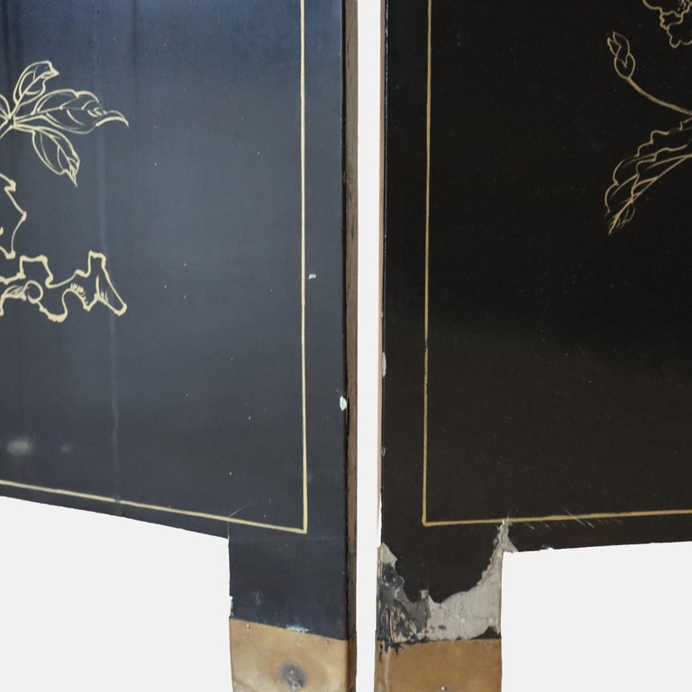 Antique Chinese Ebonized Six Panel Dressing Screen Early 20thC