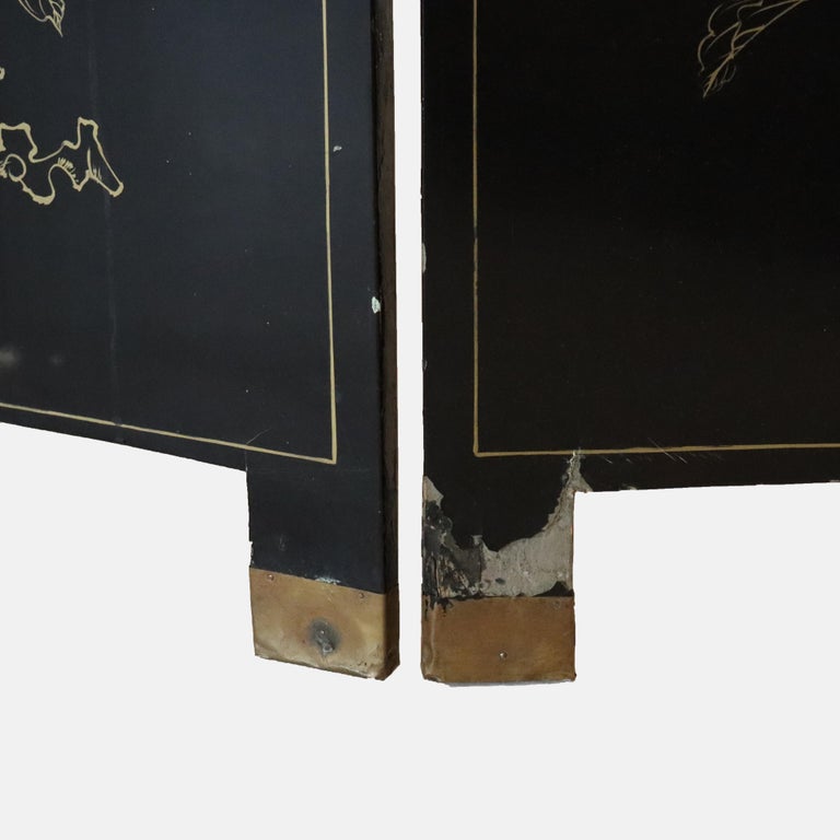 Antique Chinese Ebonized Six Panel Dressing Screen Early 20thC
