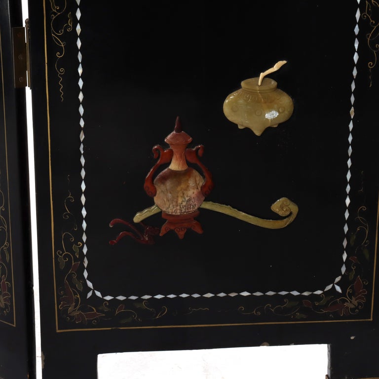 Antique Chinese Ebonized Six Panel Dressing Screen Early 20thC