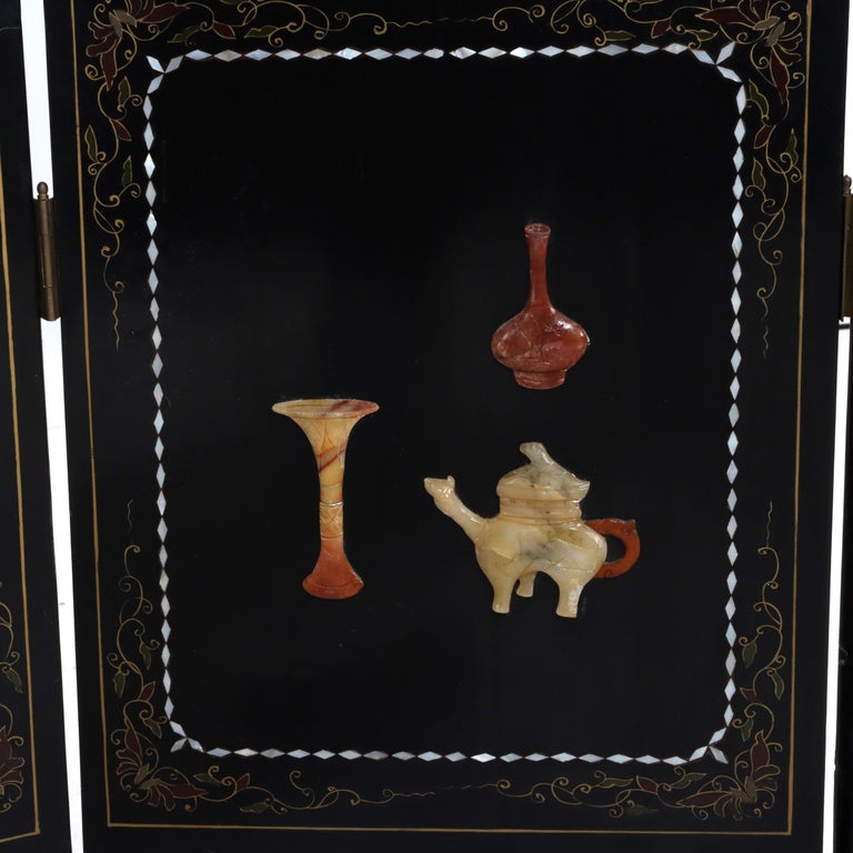 Antique Chinese Ebonized Six Panel Dressing Screen Early 20thC