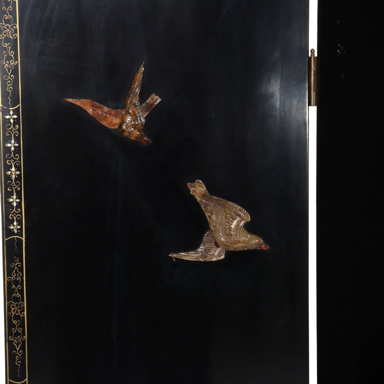 Antique Chinese Ebonized Six Panel Dressing Screen Early 20thC