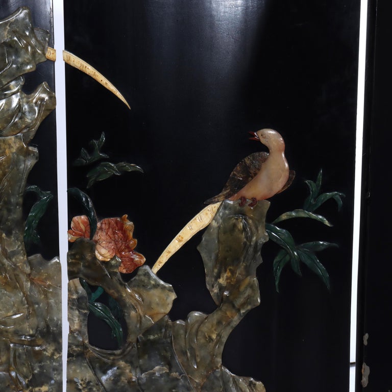 Antique Chinese Ebonized Six Panel Dressing Screen Early 20thC