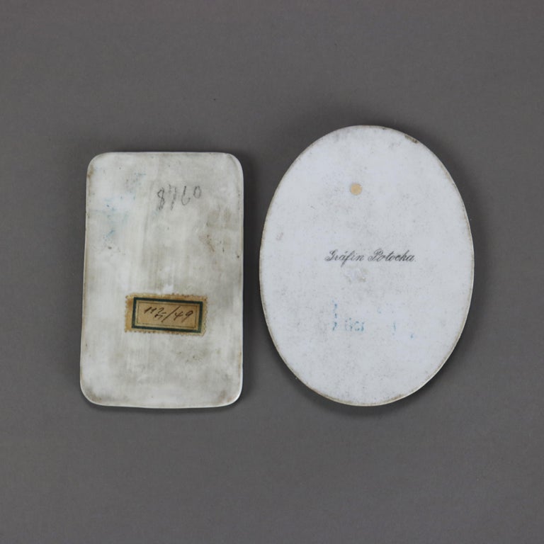 Two Miniature Portrait Paintings on Porcelain Plaques of Women C1890