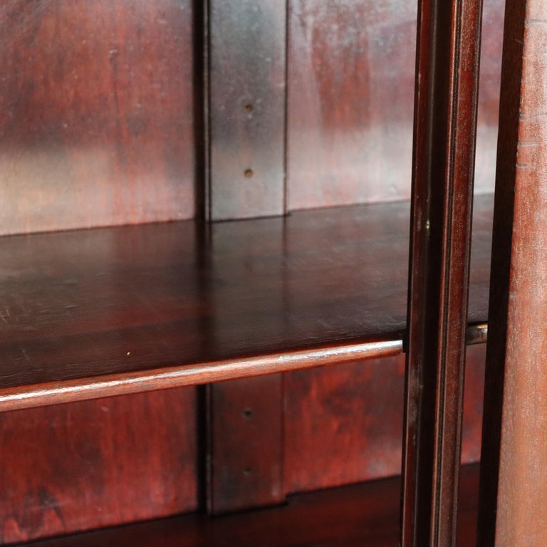 Antique American Empire Carved Mahogany Double Door Bookcase Early 20thC