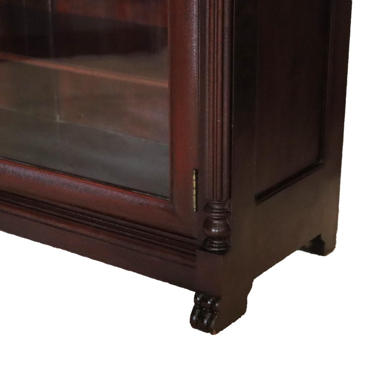 Antique American Empire Carved Mahogany Double Door Bookcase Early 20thC