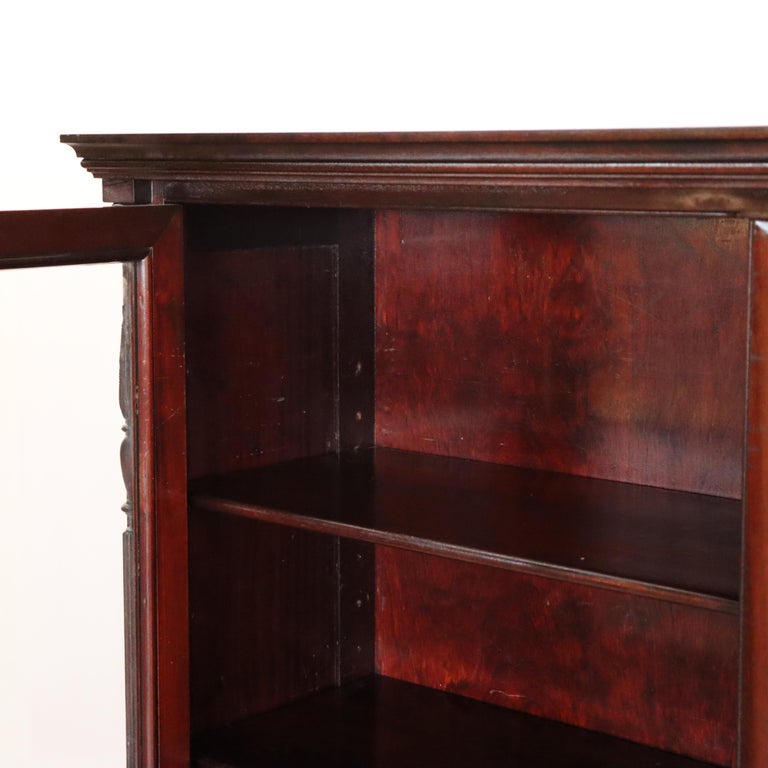 Antique American Empire Carved Mahogany Double Door Bookcase Early 20thC