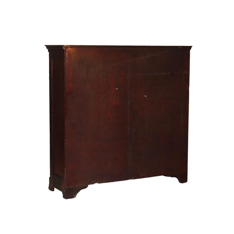 Antique American Empire Carved Mahogany Double Door Bookcase Early 20thC