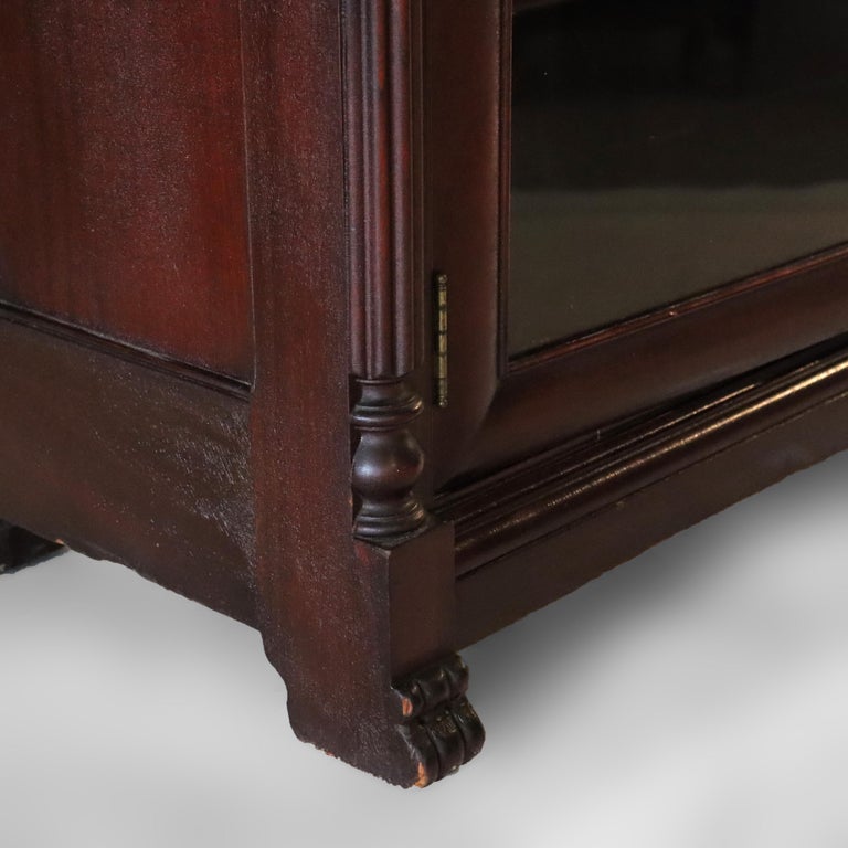 Antique American Empire Carved Mahogany Double Door Bookcase Early 20thC