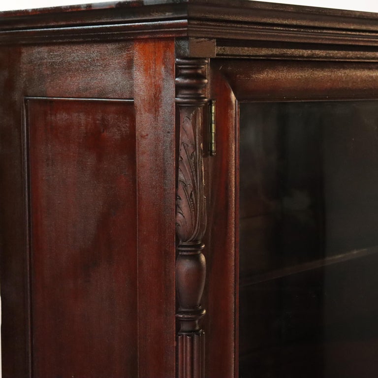 Antique American Empire Carved Mahogany Double Door Bookcase Early 20thC