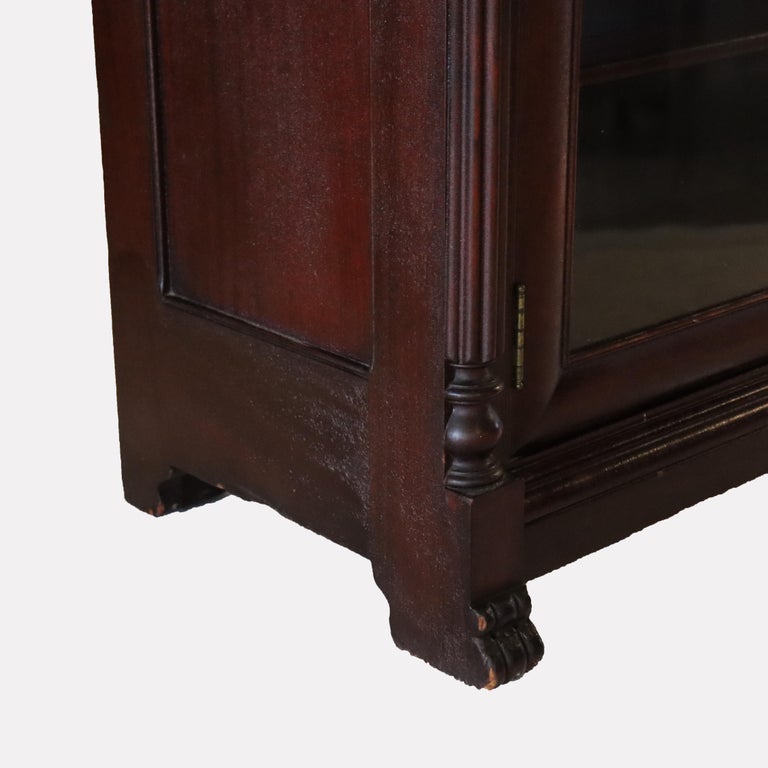 Antique American Empire Carved Mahogany Double Door Bookcase Early 20thC