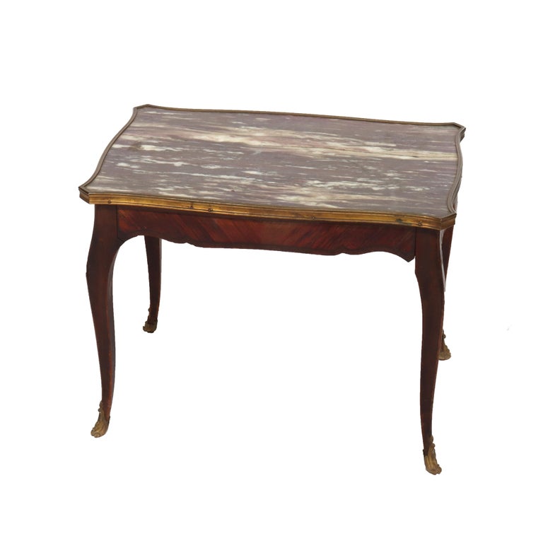 Antique French Louis XV Kingwood Rouge Marble Top Low Table c1900