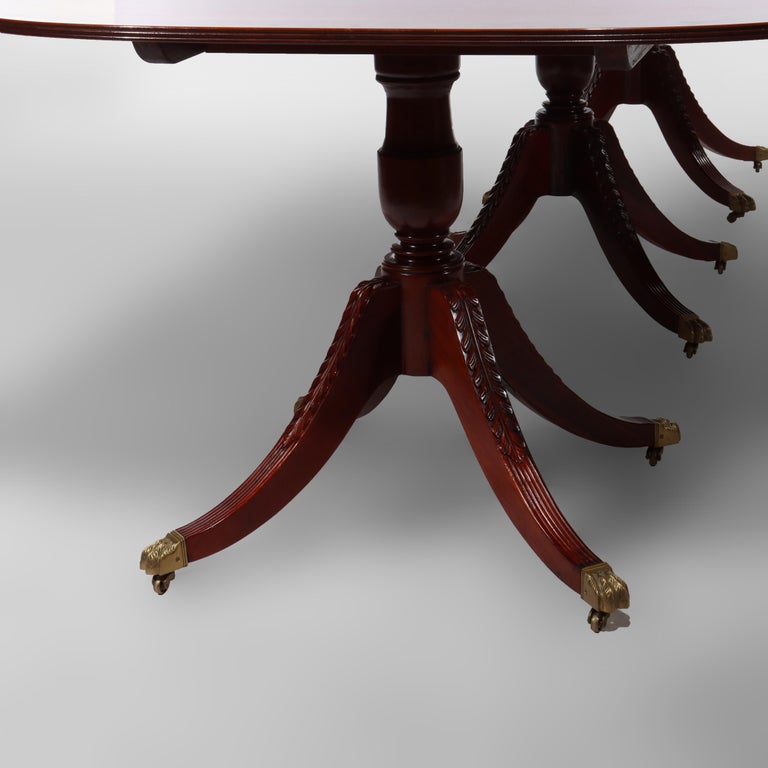 13' Mahogany Triple Pedestal & Cross Banded Conference Dining Table 20thC