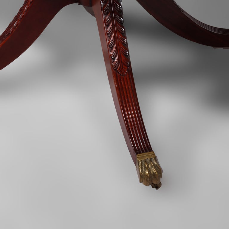 13' Mahogany Triple Pedestal & Cross Banded Conference Dining Table 20thC