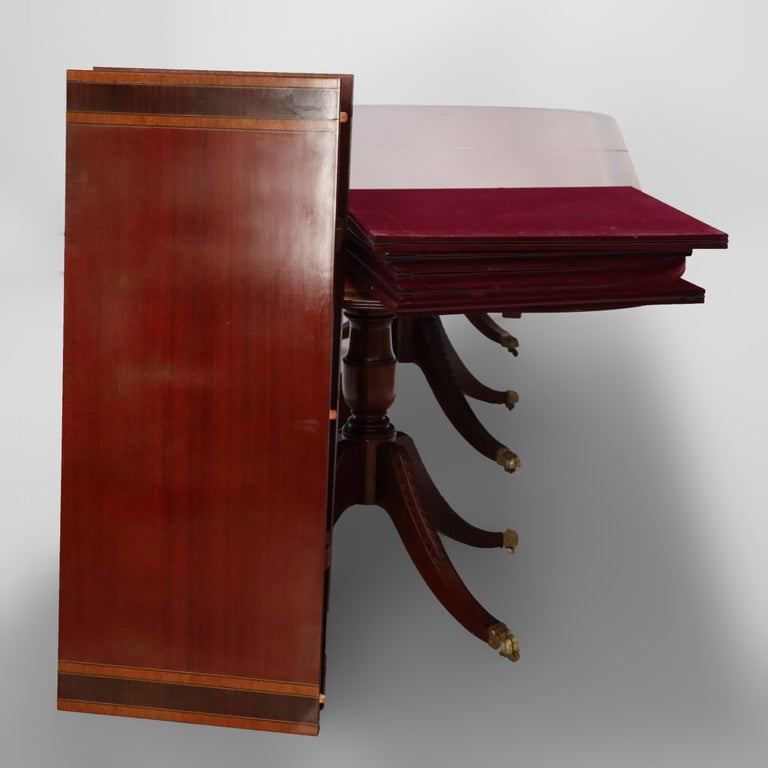 13' Mahogany Triple Pedestal & Cross Banded Conference Dining Table 20thC