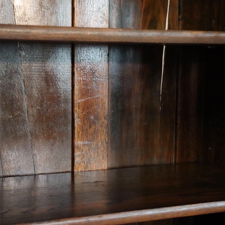 Antique Arts & Crafts Oak Double Door Bookcase with Leaded Glass C1920