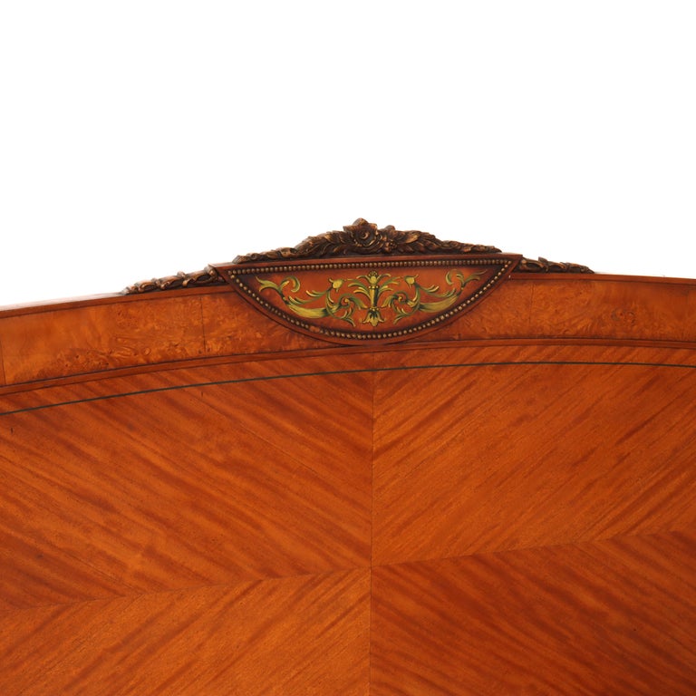 Antique Neoclassical Satinwood Double Bed With Hand Painted Swags c1930