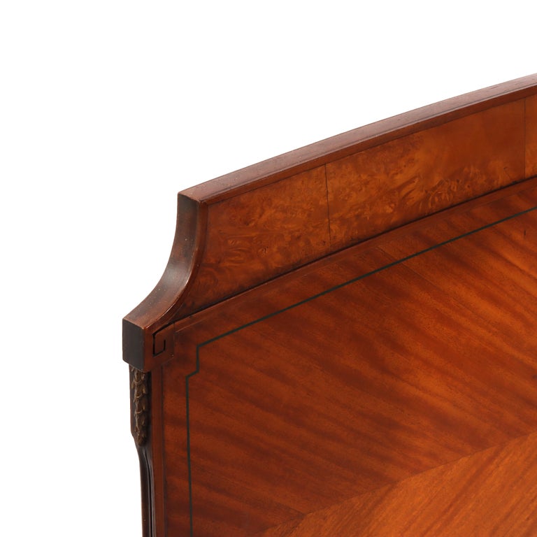 Antique Neoclassical Satinwood Double Bed With Hand Painted Swags c1930