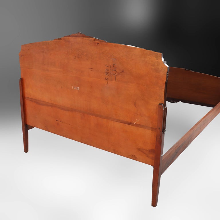 Antique Neoclassical Satinwood Double Bed With Hand Painted Swags c1930