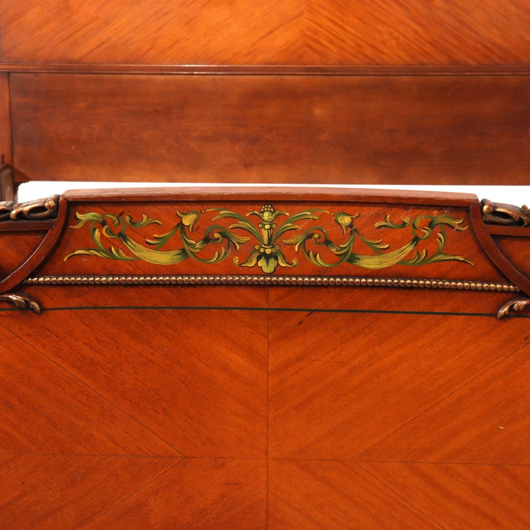 Antique Neoclassical Satinwood Double Bed With Hand Painted Swags c1930