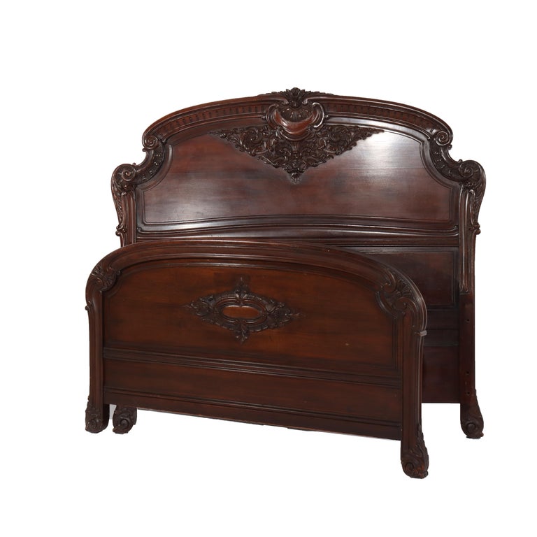 RJ Horner School Carved Mahogany Queen Size Bed Head & Foot Boards Circa 1890