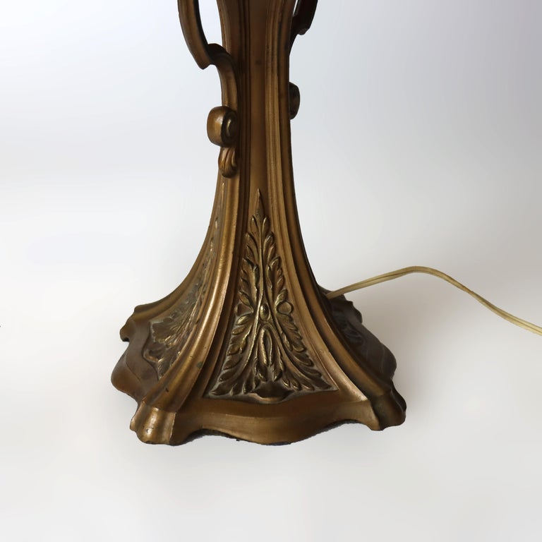 Antique Bradley & Hubbard School Arts & Crafts 6-Panel Slag Glass Lamp C1920