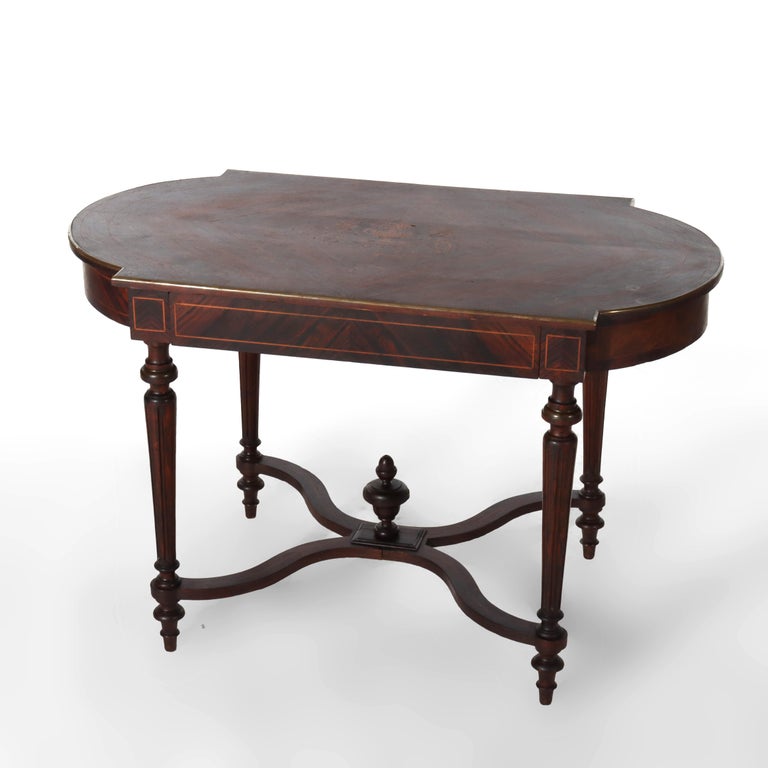 Antique Louis XVI Rosewood, Marquetry & Inlaid Table with Drawer C1880