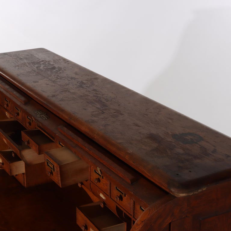 Antique Oak S-Roll Top Desk with Full Interior Unsigned C1900