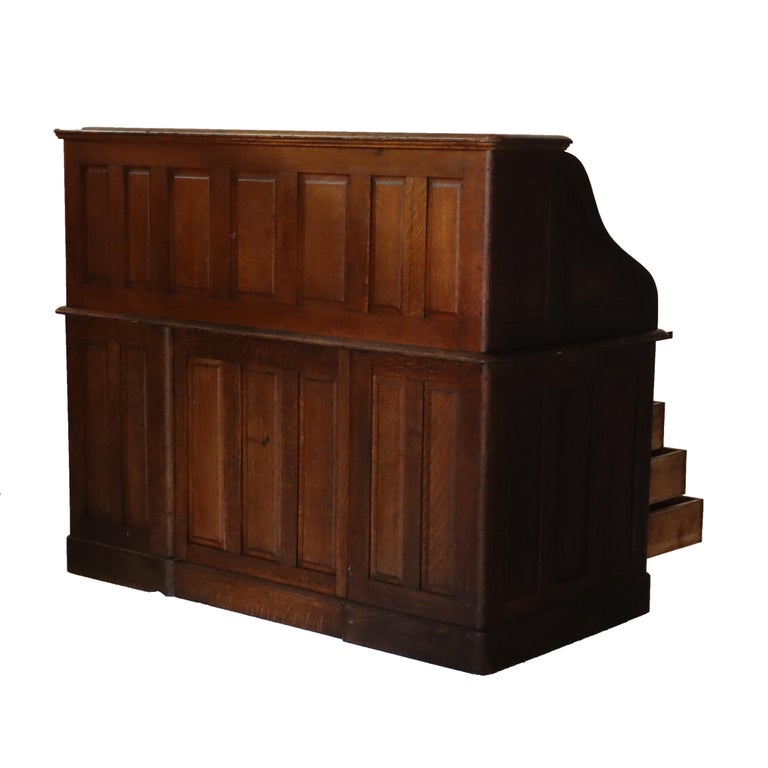Antique Oak S-Roll Top Desk with Full Interior Unsigned C1900