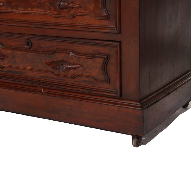 Antique Renaissance Revival Walnut & Burl Four-Drawer Drop Front Secretary c1880