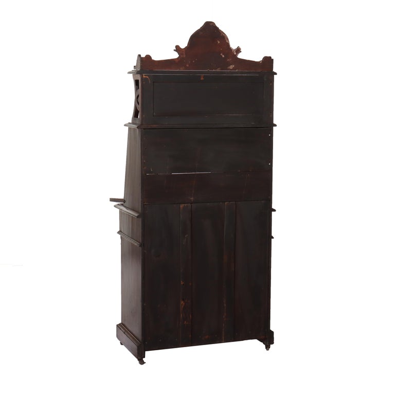 Antique Renaissance Revival Walnut & Burl Four-Drawer Drop Front Secretary c1880