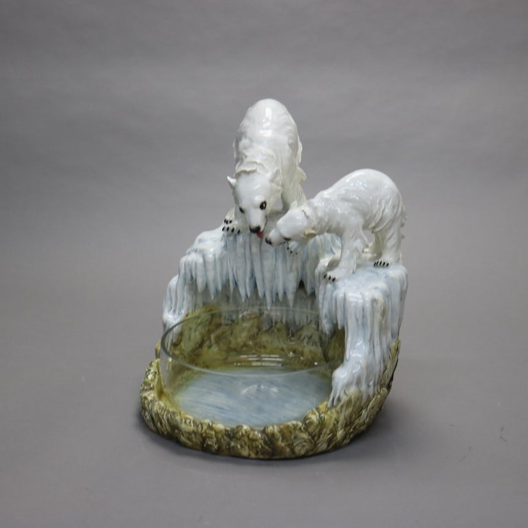Antique Capodimonte Porcelain And Glass Polar Bear Centerpiece C1900
