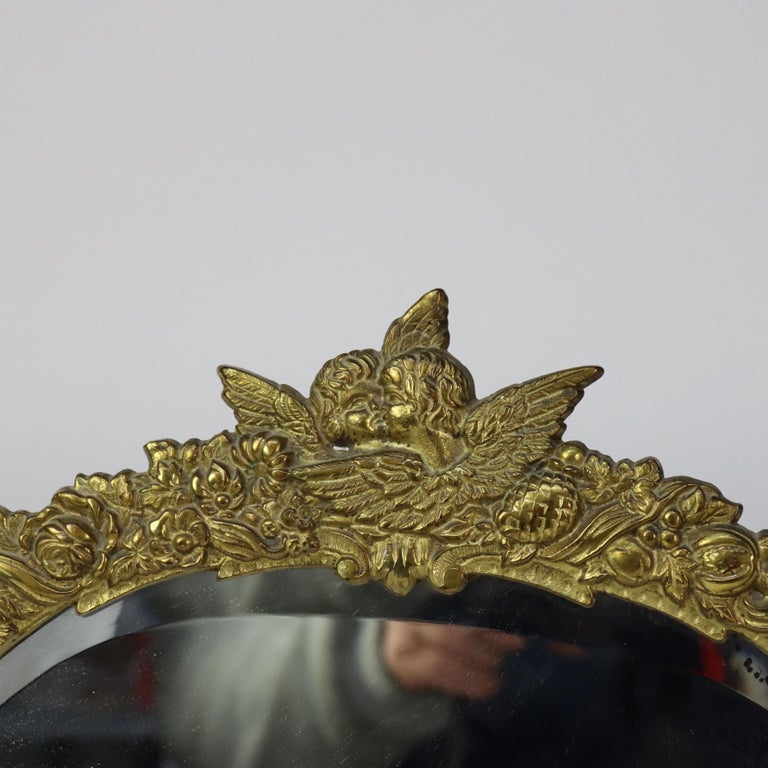 Antique Figural & Floral Gilt Bronze Dresser Mirror C1920