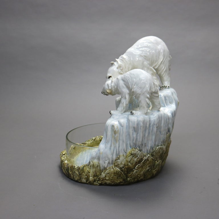 Antique Capodimonte Porcelain And Glass Polar Bear Centerpiece C1900