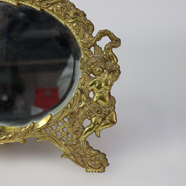 Antique Figural & Floral Gilt Bronze Dresser Mirror C1920