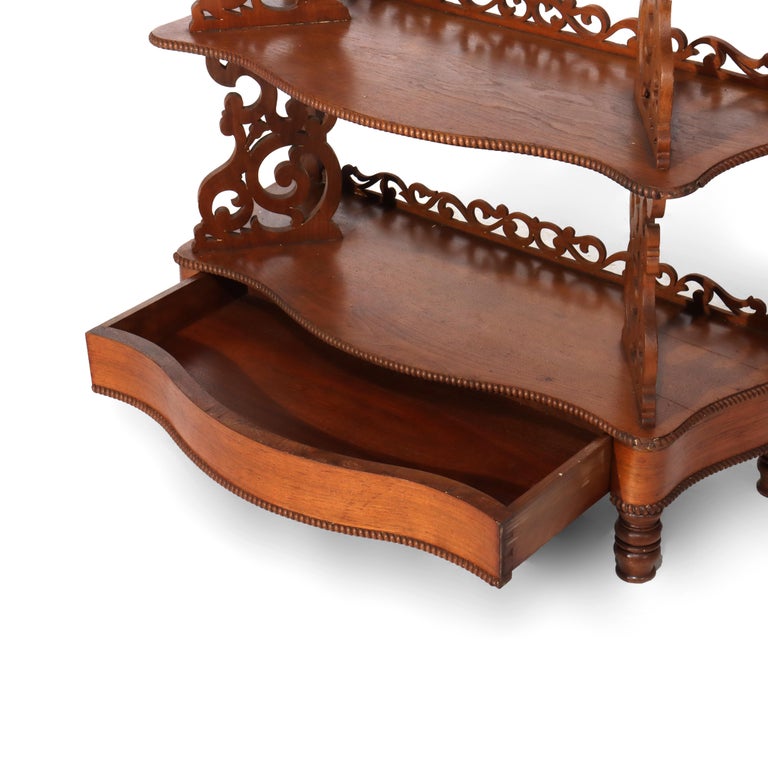 Antique Walnut Filigree Five-Shelf Etagere With Drawer C1880