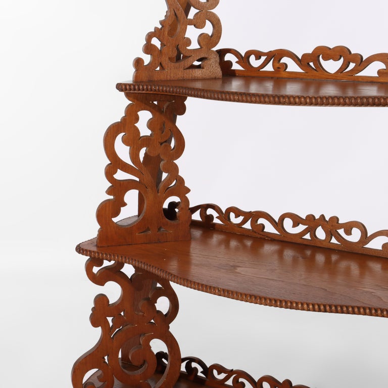 Antique Walnut Filigree Five-Shelf Etagere With Drawer C1880