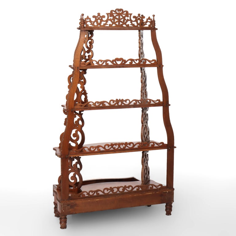Antique Walnut Filigree Five-Shelf Etagere With Drawer C1880