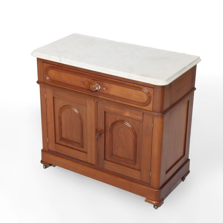 Antique Victorian Rococo Walnut Marble Top Washstand C1880