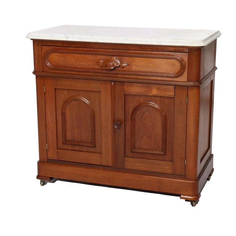 Antique Victorian Rococo Walnut Marble Top Washstand C1880