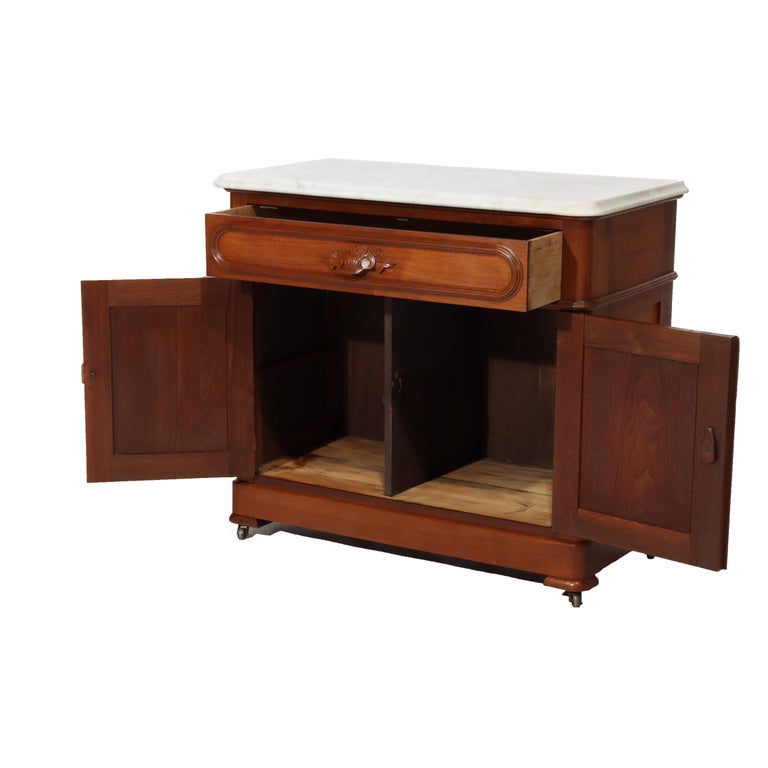 Antique Victorian Rococo Walnut Marble Top Washstand C1880