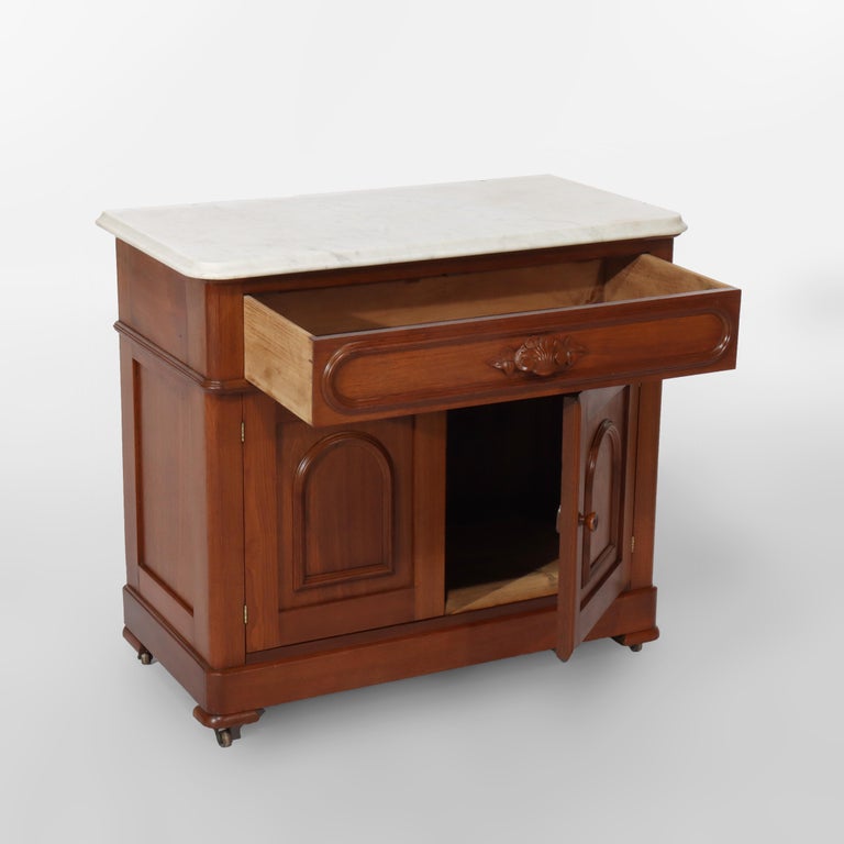 Antique Victorian Rococo Walnut Marble Top Washstand C1880