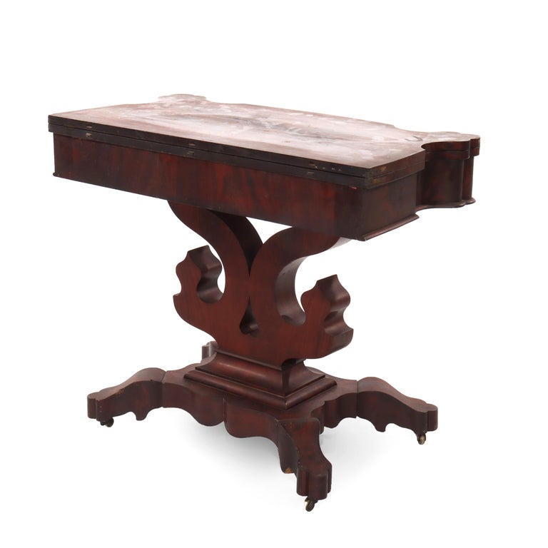 Antique Quervelle School First Empire Flame Mahogany Card Table c1840