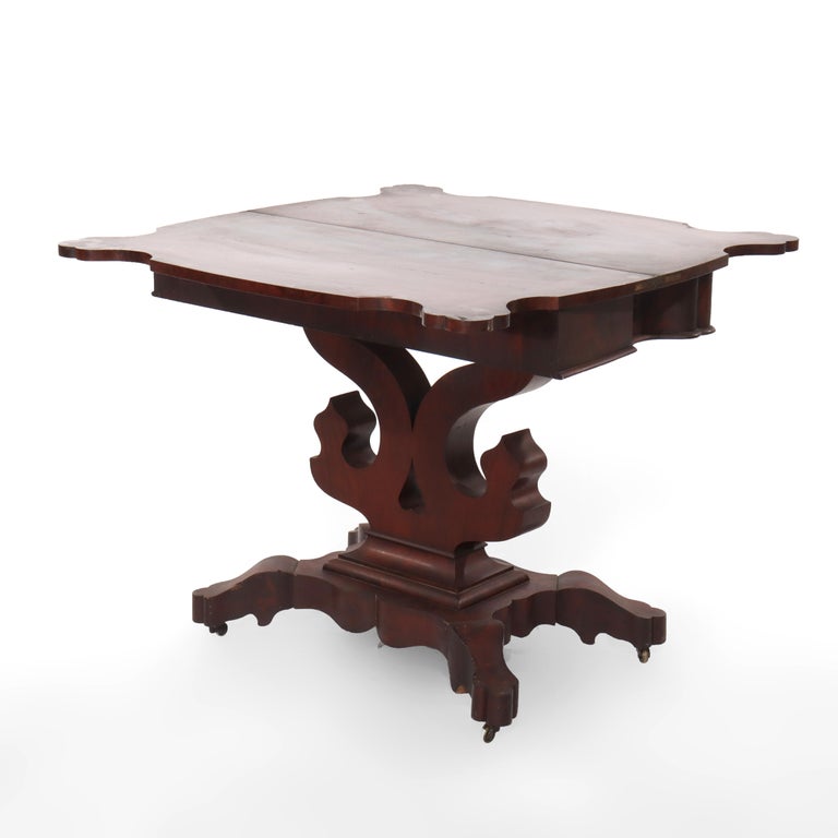 Antique Quervelle School First Empire Flame Mahogany Card Table c1840