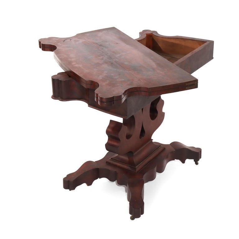 Antique Quervelle School First Empire Flame Mahogany Card Table c1840