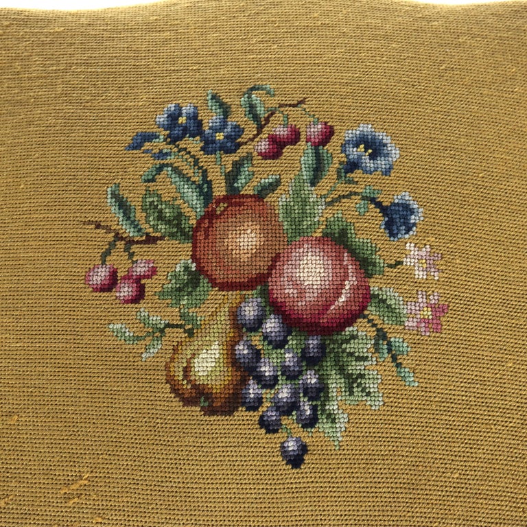 Antique Rococo Revival Rosewood Footstool with Floral Needlepoint C1890